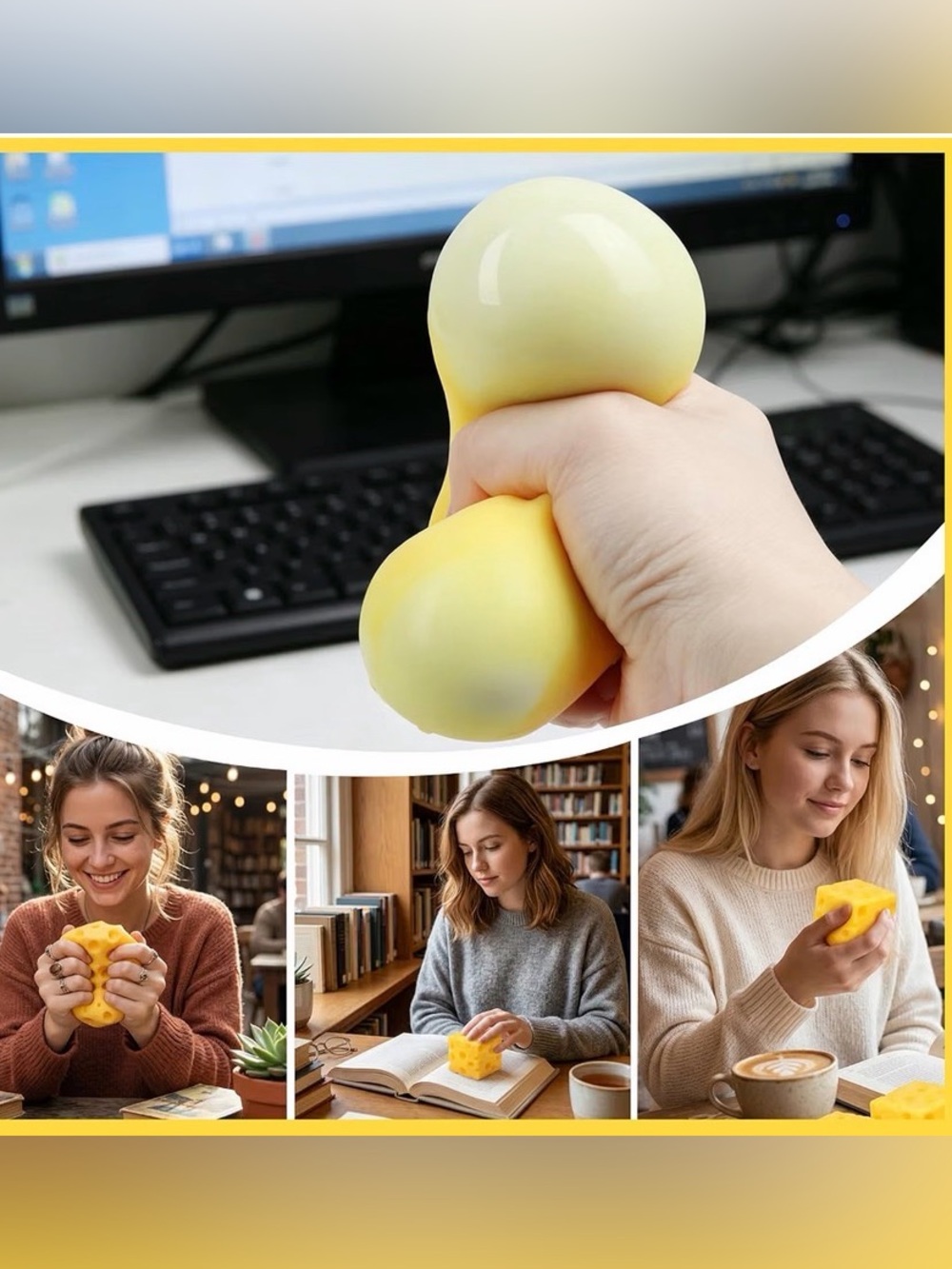 030 2pcs Cheese Squeeze Yellow Toy, 2.36 inch Slow Rebound Sensory Focus Fidget - Picture 10 of 11